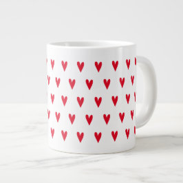 Caneca De Café Grande Pequeno Padrão de Corações Vermelhos - Romântico