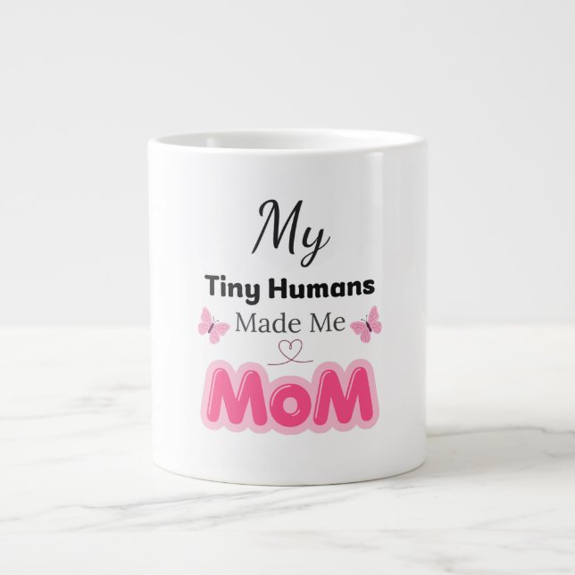 Caneca De Café Grande Pequenos Humanos Me Fizeram Mãe Design Rosa Modern (Frente)