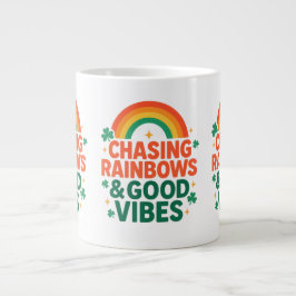 Caneca De Café Grande Perseguindo Arco-íris & Boas Vibrações Dia de S. P