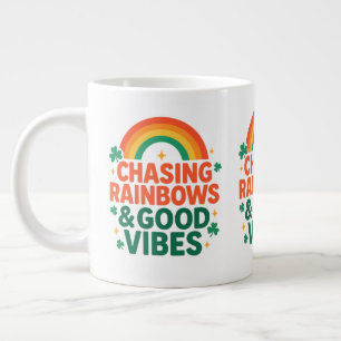 Caneca De Café Grande Perseguindo Arco-íris & Boas Vibrações Dia de S. P