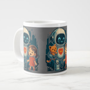 Caneca De Café Grande Personagens de IA e Robô – Coleção de Design Futur