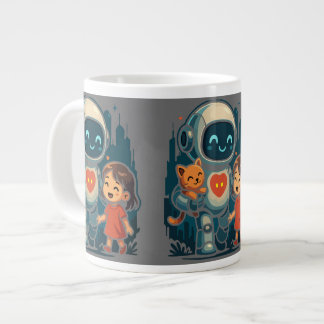 Caneca De Café Grande Personagens de IA e Robô – Coleção de Design Futur