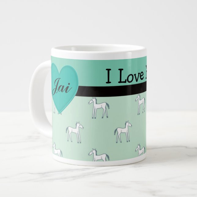 Caneca De Café Grande Personalizado Eu Adoro Modelo de Mug de Cavalo (Frente Esquerda)