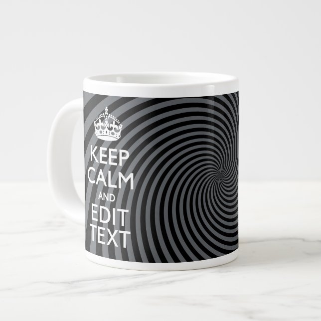 Caneca De Café Grande Personalize seu texto tranquilo na espiral preta (Frente Esquerda)