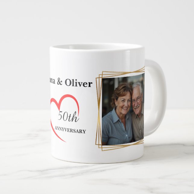 Caneca De Café Grande Personalized 50th Anniversary Photo Mug (Frente Esquerda)