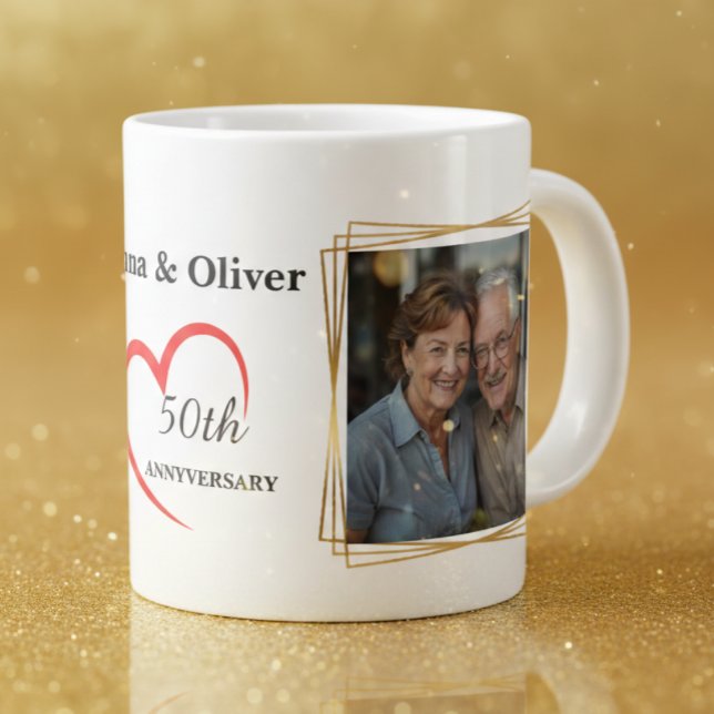 Caneca De Café Grande Personalized 50th Wedding Anniversary Photo Mug (Criador carregado)