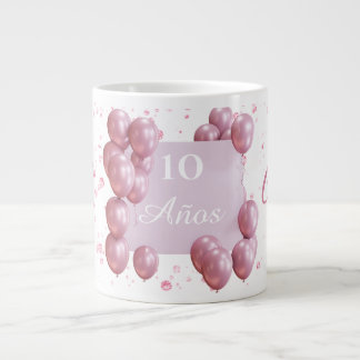 Caneca De Café Grande Personalized birthday mug, pink balloons