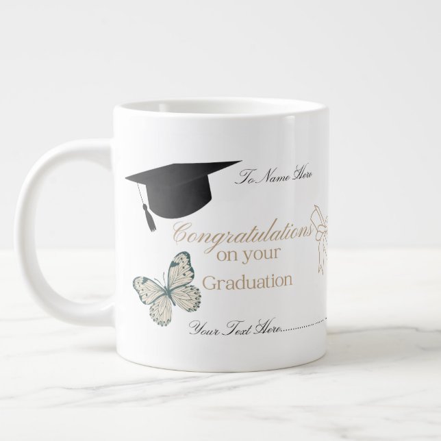 Caneca De Café Grande Personalized Graduation with Butterflies and Hat (Esquerda)