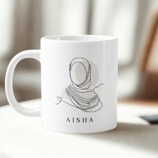 Caneca De Café Grande Personalized Hijab Line Art Mug Quran Verse 7:26