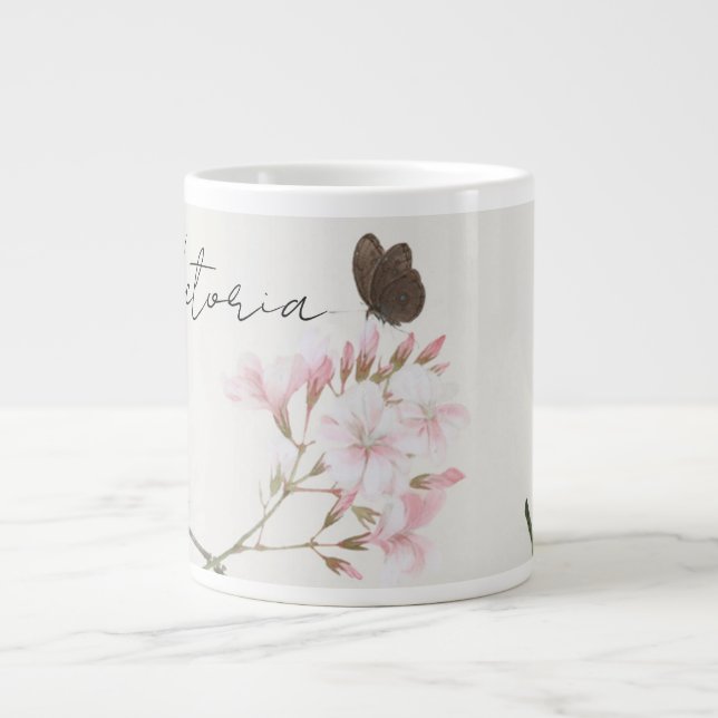 Caneca De Café Grande Personalized Ju Lian Design Floral Butterfly Mug (Frente)