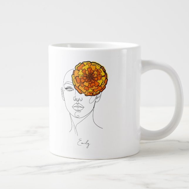 Caneca De Café Grande Personalized October Birth Flower Portrait (Direita)