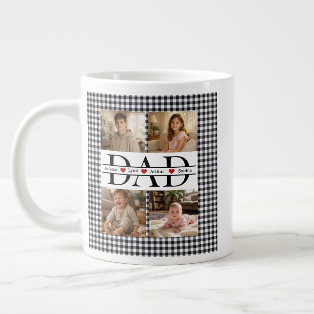Caneca De Café Grande Personalized Photo Collage & Kids' Names "DAD" (Esquerda)