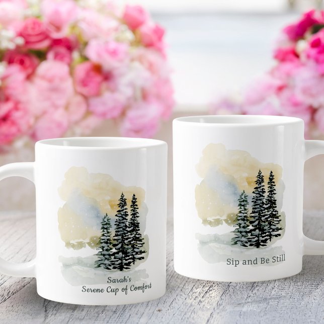 Caneca De Café Grande Personalized Serene Sip & Be Still Mug | Watercolo (Criador carregado)