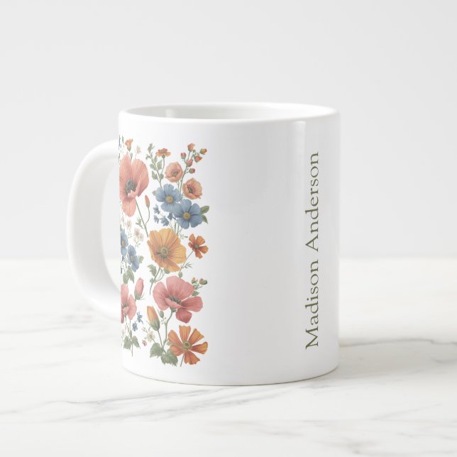Caneca De Café Grande Personalized Vintage Botanical Poppies (Frente Esquerda)