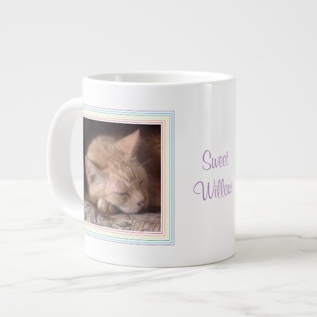Caneca De Café Grande PET AMOR Grande Mug Branco + Texto / Arco-íris (Frente Esquerda)