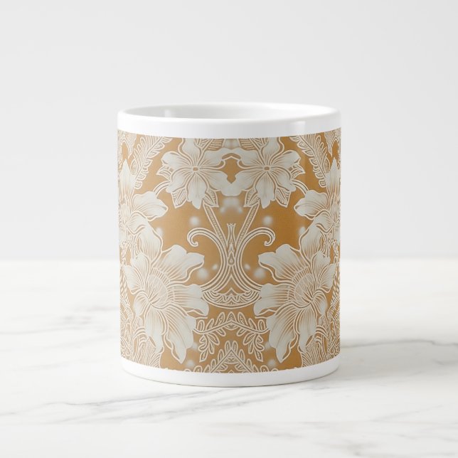 Caneca De Café Grande Pétalas de Dourada Batik Specialty Mug (Frente)