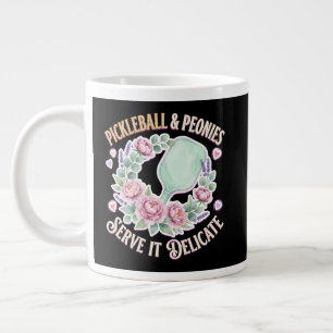 Caneca De Café Grande Pickleball E Peônias Sirva Com Delicadeza