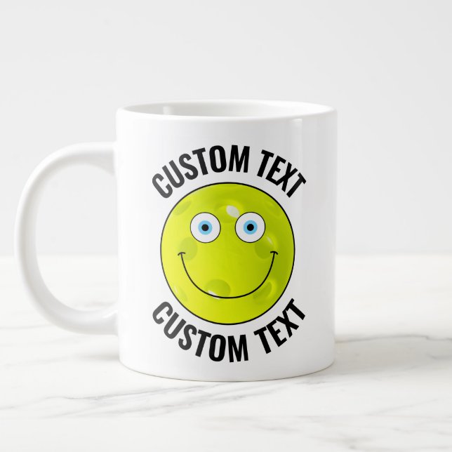 Caneca De Café Grande Pickleball Personalizado Face Feliz e Texto Person (Esquerda)