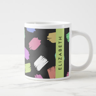 Caneca De Café Grande Pincel Tinta, Traços Coloridos De Pincel, Seu Nome