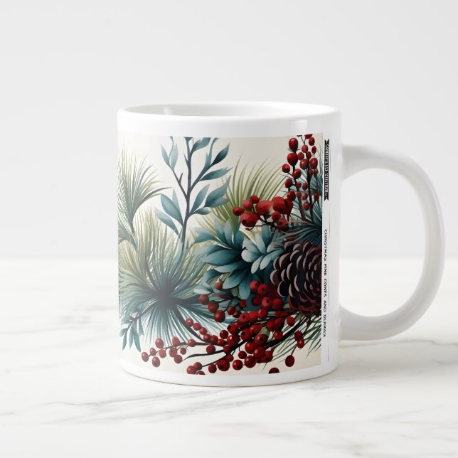 Caneca De Café Grande Pine Cones e Berries 20oz Mug para Coff (Direita)