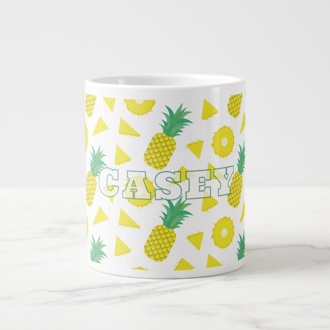 Caneca De Café Grande Pineapple Yellow Green Fruit Pattern Modern (Frente)