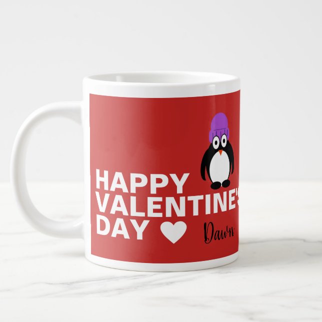 Caneca De Café Grande Pinguim Com Chapéu Roxo Dia dos Namorados (Esquerda)