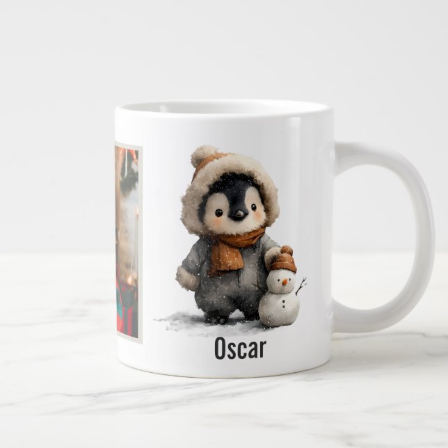 Caneca De Café Grande Pinguim de Inverno com Desenho de Boneco de Neve (Direita)