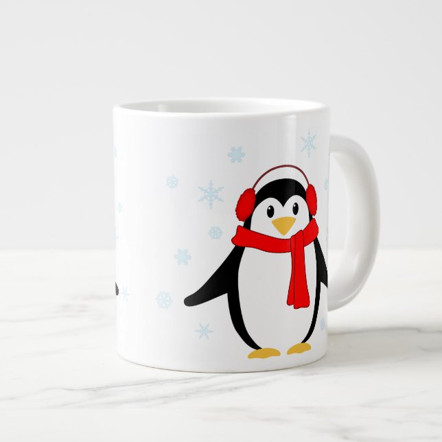 Caneca De Café Grande Pinguim Inverno (Frente Esquerda)
