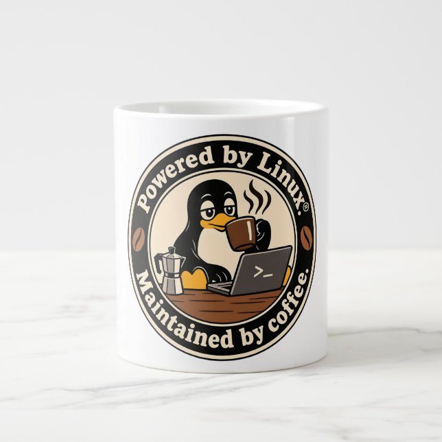 Caneca De Café Grande Pinguim Linux Tux e café (Frente)