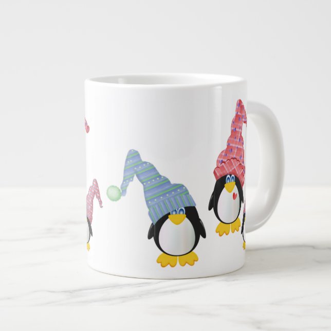 Caneca De Café Grande Pinguins com chapéus (Frente Esquerda)
