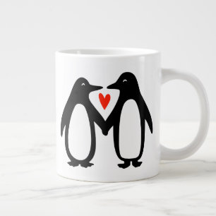 Caneca De Café Grande Pinguins Segurando Mãos Casal