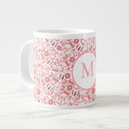 Caneca De Café Grande Pink Beauty & Makeup Seamless Pattern Girly