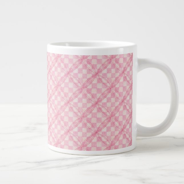 Caneca De Café Grande PINK CHECK QUILT Big White Mug (Direita)