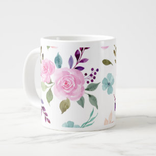 Caneca De Café Grande Pink Flor Watercolor sem costura