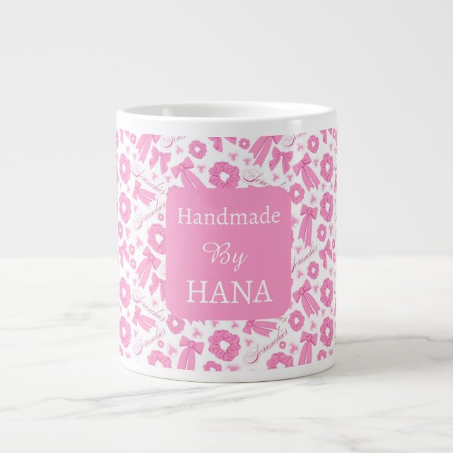 Caneca De Café Grande Pink Girly Scrunchies Pattern Cute Hair Accessory  (Frente)