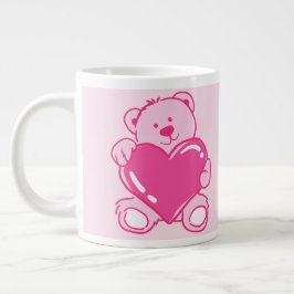 Caneca De Café Grande Pink Letter A Mug with Cute Teddy Bear Heart