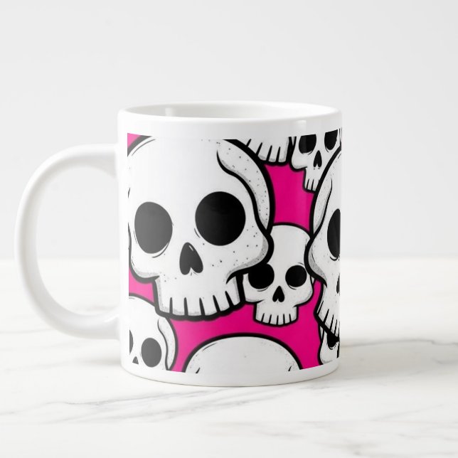 Caneca De Café Grande Pink Skull Pattern Jumbo Specialty Mug (Esquerda)
