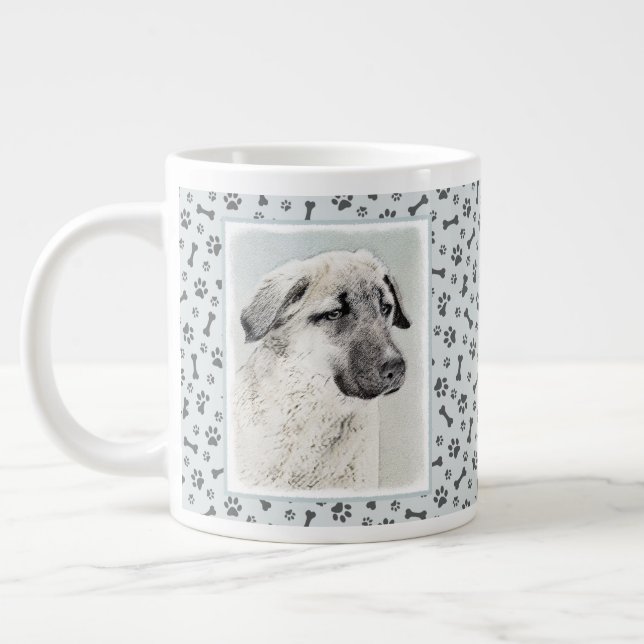 Caneca De Café Grande Pintura Anatoliana Shepherd - Arte Original para C (Esquerda)