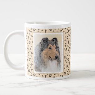 Caneca De Café Grande Pintura Collie (Rough) - Arte Cachorra Original