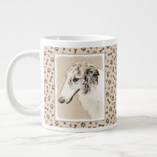 Caneca De Café Grande Pintura de Borzoi (Silver Brindle) Original