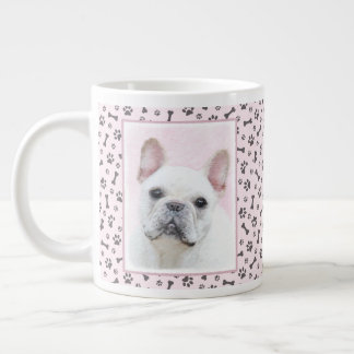 Caneca De Café Grande Pintura de Bulldog Francês (Creme/Branco) - Arte C
