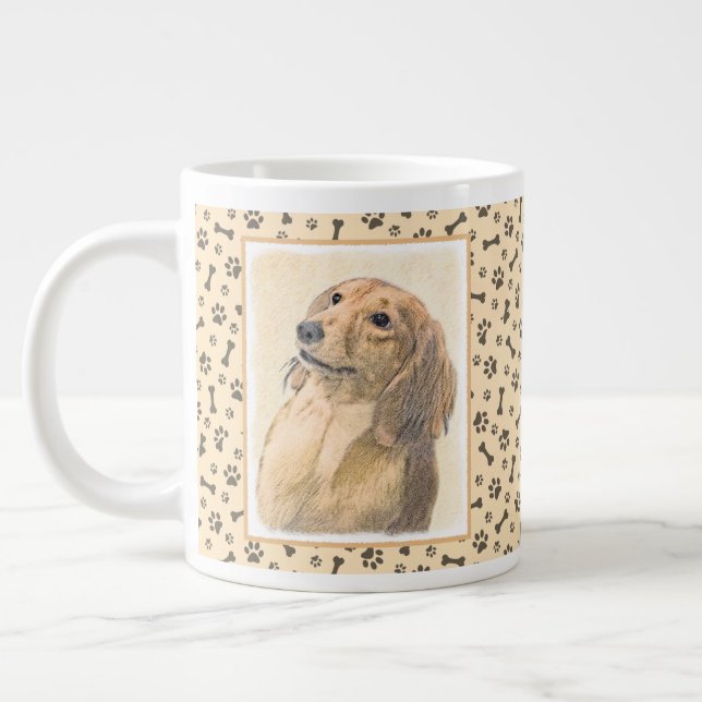 Caneca De Café Grande Pintura de Dachshund (Longhaired) - Arte de Cão Or (Esquerda)