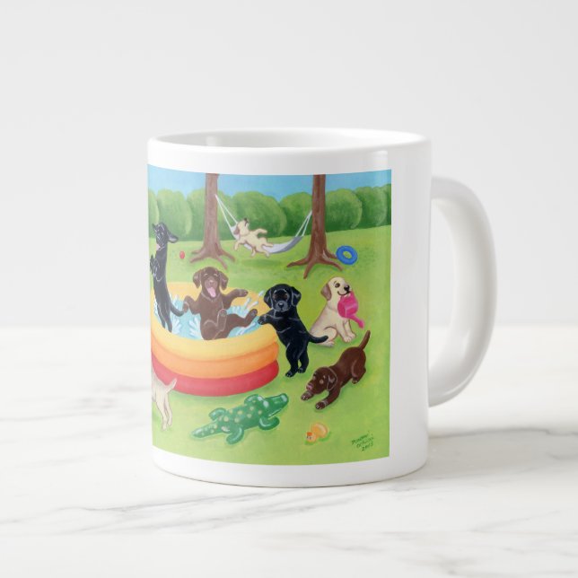 Caneca De Café Grande Pintura de Labradores de Verão (Frente Esquerda)