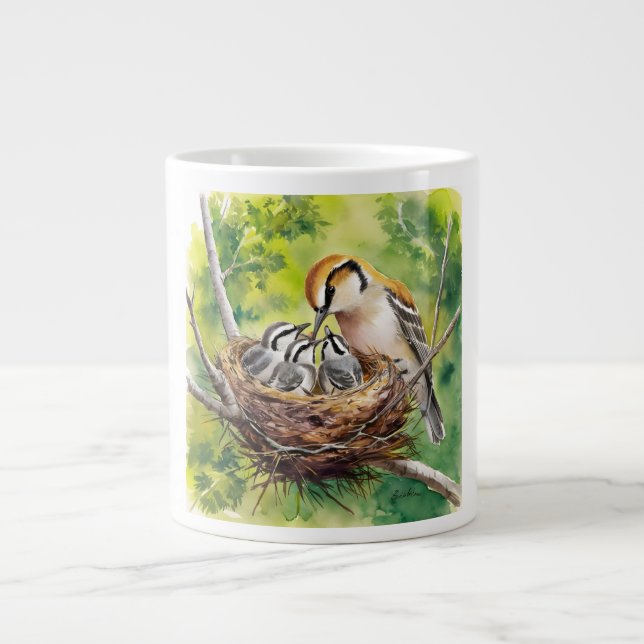Caneca De Café Grande Pintura de ninho de pássaro doce (Frente)