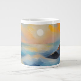 Caneca De Café Grande Pintura de ondas de mar azul claro sob o sol