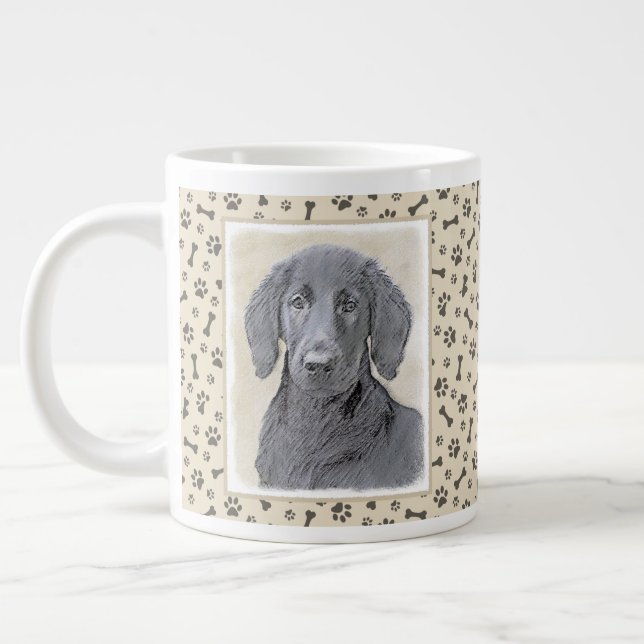 Caneca De Café Grande Pintura De Retriever Revestida Plana - Arte De Cão (Esquerda)