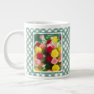 Caneca De Café Grande Pintura de Rose Bouquet - Arte Flor Original Custa