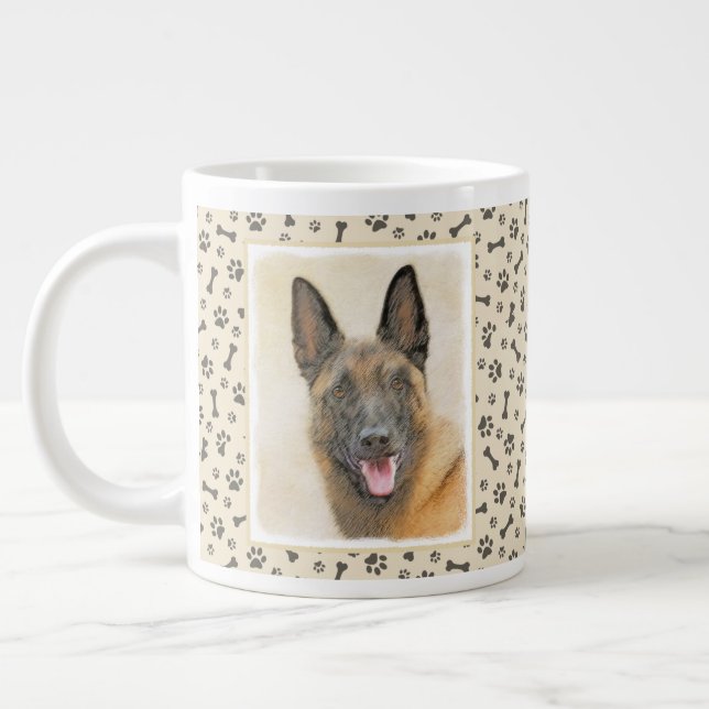 Caneca De Café Grande Pintura em Malinois Belga - Arte Cachorra Original (Esquerda)