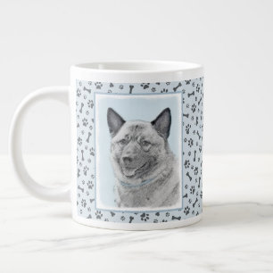 Caneca De Café Grande Pintura Norueguesa de Elkhound - Arte Original de