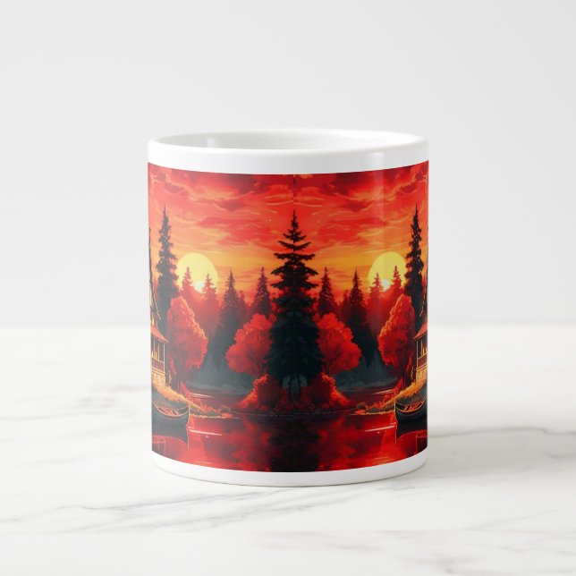 Caneca De Café Grande Pintura solar com algodão e lago-66633 (Frente)